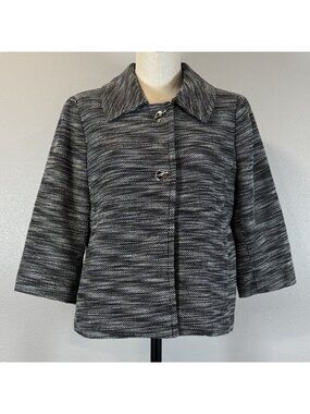 Liz Claiborne Blazer Jacket Womens Size L Gray Heathered Padded Shoulders Toggle